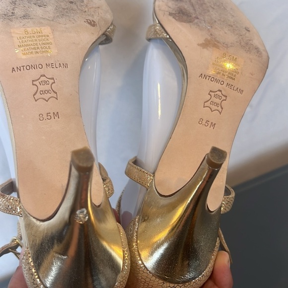 Antonio Melani crystal-embellished shoes Elegant Gold Strappy Women's Heels 8.5 - Picture 10 of 15